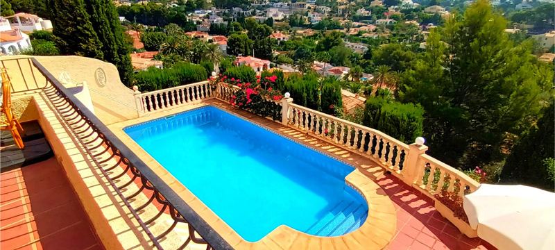 View of the pool from the upstairs balcony